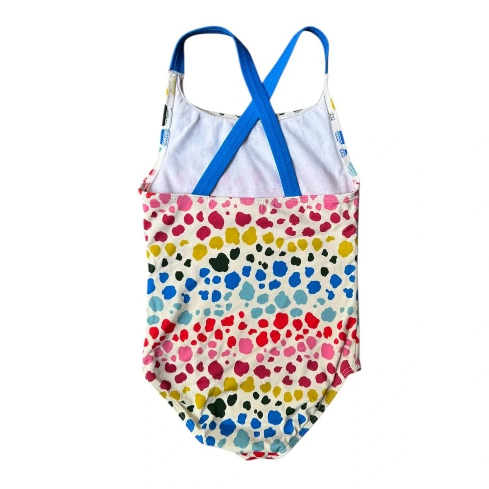 Boden Girls Multicolor Cheetah Polka Dot Cross Back One Piece Swimsuit Size 4-5Y